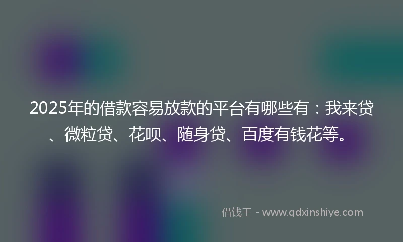 2025年的借款容易放款的平台有哪些有：我来贷、微粒贷、花呗、随身贷、百度有钱花等。