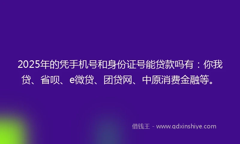 2025年的凭手机号和身份证号能贷款吗有：你我贷、省呗、e微贷、团贷网、中原消费金融等。