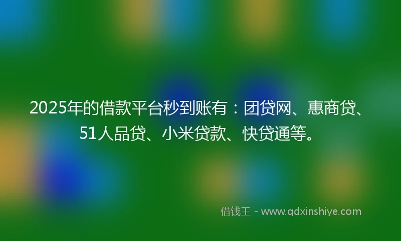 2025年的借款平台秒到账有：团贷网、惠商贷、51人品贷、小米贷款、快贷通等。