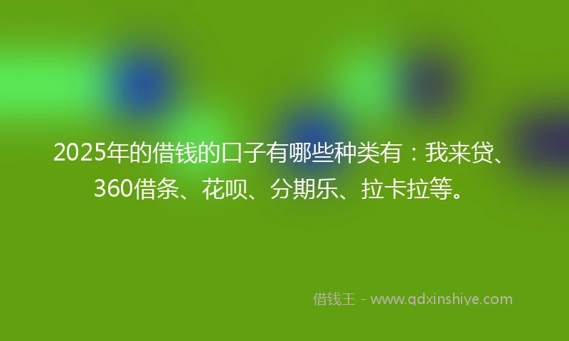 2025年的借钱的口子有哪些种类有：我来贷、360借条、花呗、分期乐、拉卡拉等。
