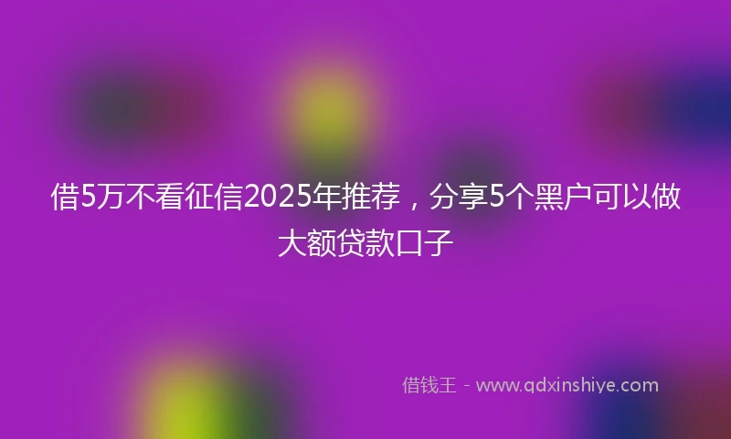借5万不看征信2025年推荐，分享5个黑户可以做大额贷款口子