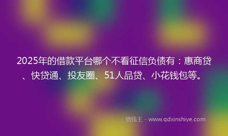 2025年的借款平台哪个不看征信负债有：惠商贷、快贷通、投友圈、51人品贷、小花钱包等。