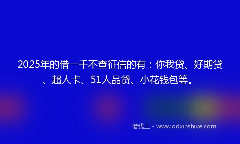 2025年的借一千不查征信的有：你我贷、好期贷、超人卡、51人品贷、小花钱包等。