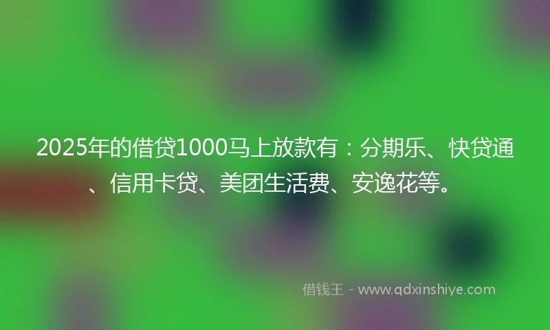 2025年的借贷1000马上放款有：分期乐、快贷通、信用卡贷、美团生活费、安逸花等。