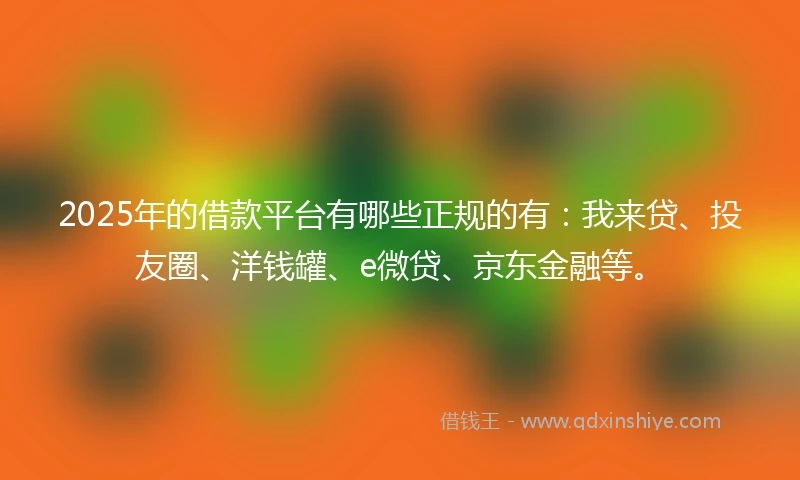 2025年的借款平台有哪些正规的有：我来贷、投友圈、洋钱罐、e微贷、京东金融等。