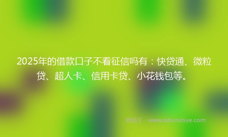 2025年的借款口子不看征信吗有：快贷通、微粒贷、超人卡、信用卡贷、小花钱包等。