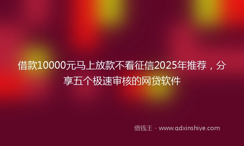 借款10000元马上放款不看征信2025年推荐，分享五个极速审核的网贷软件