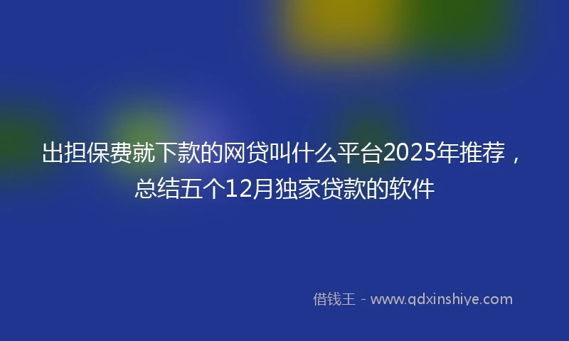 出担保费就下款的网贷叫什么平台2025年推荐，总结五个12月独家贷款的软件