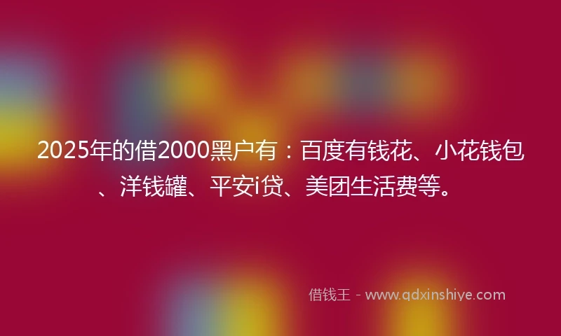 2025年的借2000黑户有：百度有钱花、小花钱包、洋钱罐、平安i贷、美团生活费等。
