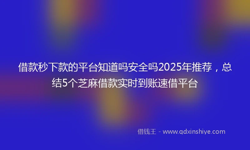 借款秒下款的平台知道吗安全吗2025年推荐，总结5个芝麻借款实时到账速借平台