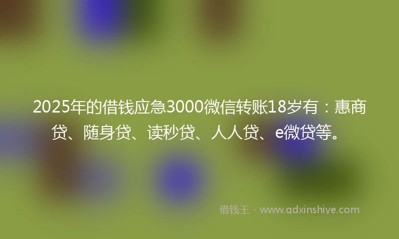 2025年的借钱应急3000微信转账18岁有：惠商贷、随身贷、读秒贷、人人贷、e微贷等。