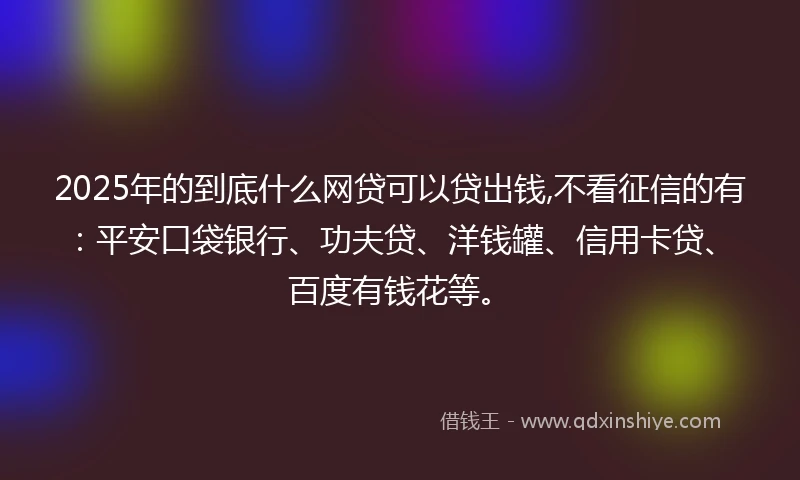 2025年的到底什么网贷可以贷出钱,不看征信的有：平安口袋银行、功夫贷、洋钱罐、信用卡贷、百度有钱花等。