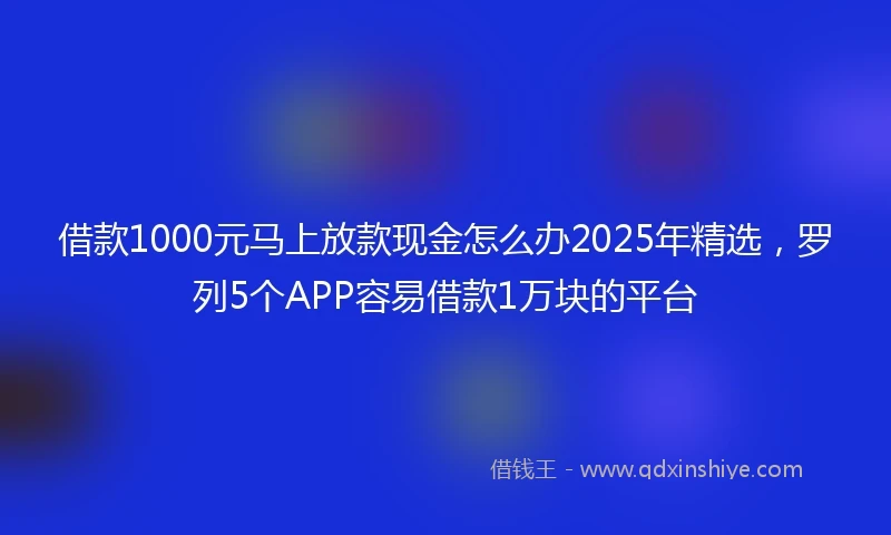 借款1000元马上放款现金怎么办2025年精选，罗列5个APP容易借款1万块的平台