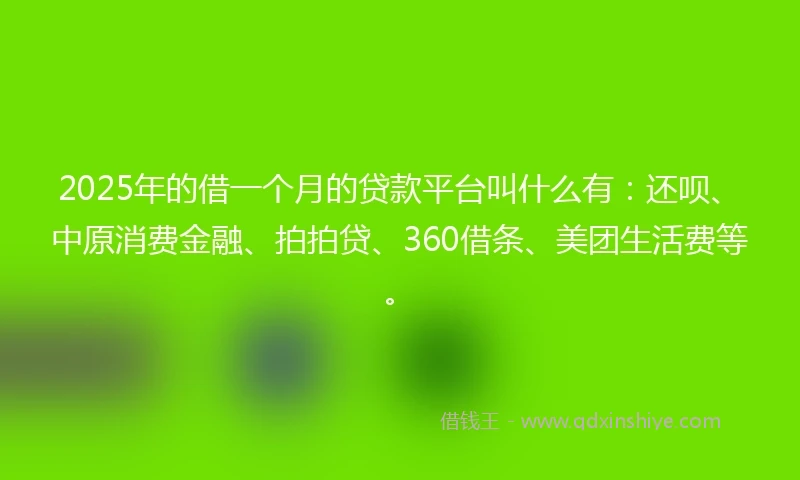 2025年的借一个月的贷款平台叫什么有：还呗、中原消费金融、拍拍贷、360借条、美团生活费等。