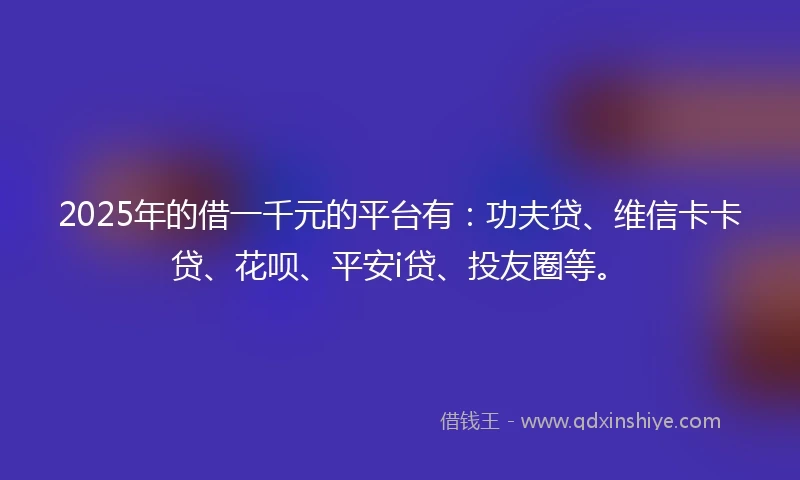 2025年的借一千元的平台有：功夫贷、维信卡卡贷、花呗、平安i贷、投友圈等。