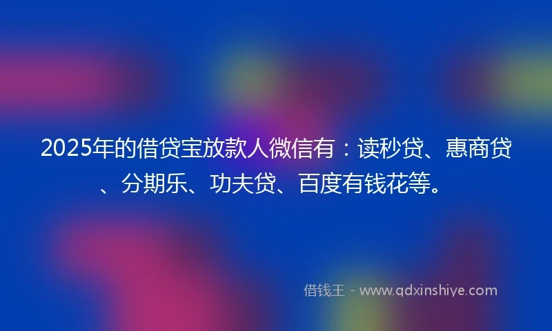 2025年的借贷宝放款人微信有：读秒贷、惠商贷、分期乐、功夫贷、百度有钱花等。