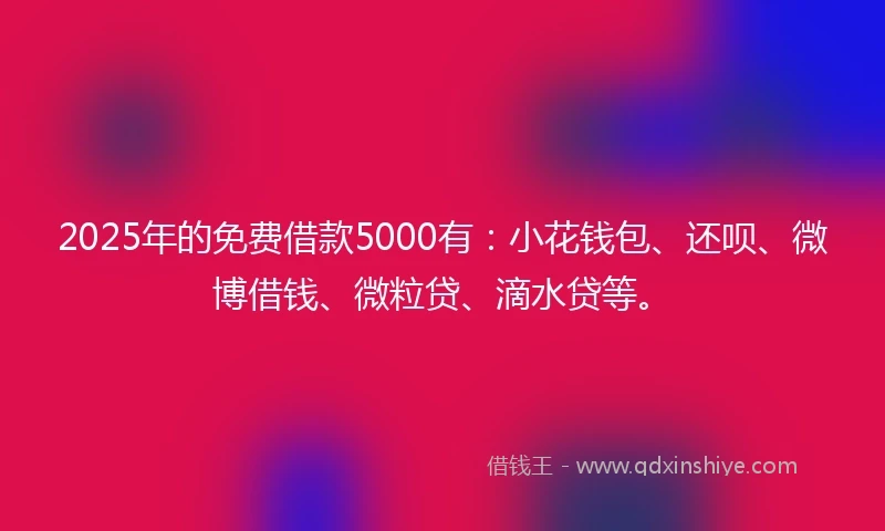 2025年的免费借款5000有：小花钱包、还呗、微博借钱、微粒贷、滴水贷等。