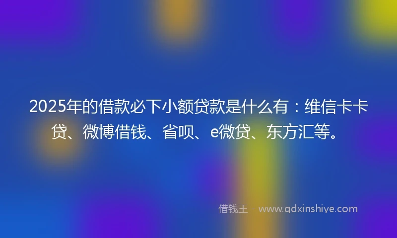 2025年的借款必下小额贷款是什么有：维信卡卡贷、微博借钱、省呗、e微贷、东方汇等。