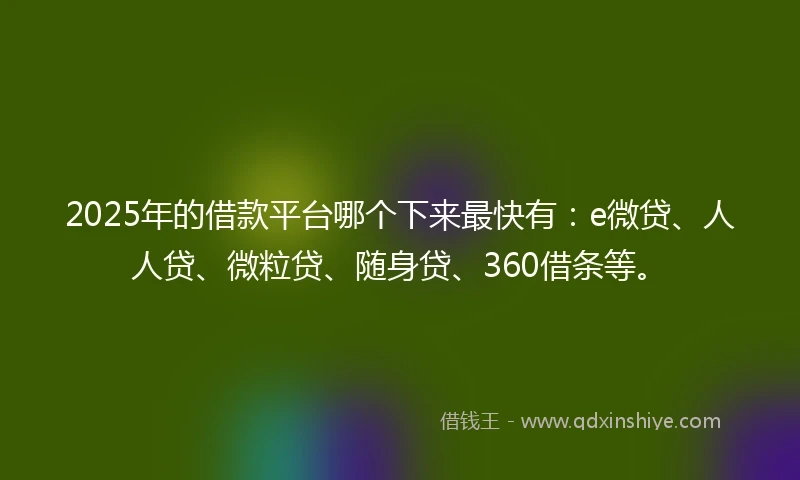 2025年的借款平台哪个下来最快有：e微贷、人人贷、微粒贷、随身贷、360借条等。