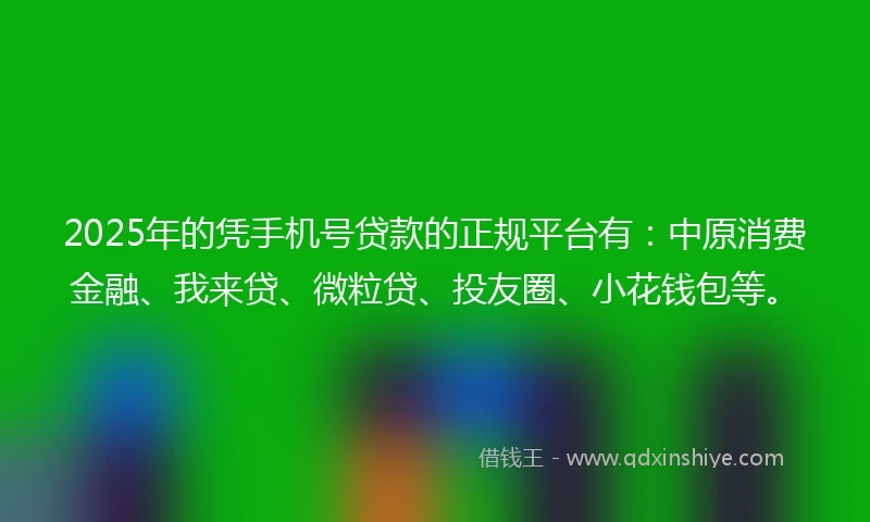 2025年的凭手机号贷款的正规平台有：中原消费金融、我来贷、微粒贷、投友圈、小花钱包等。