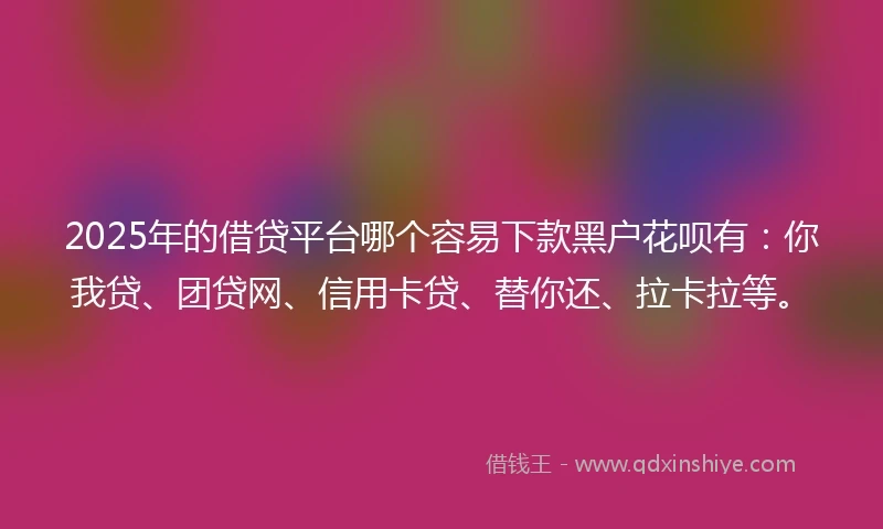 2025年的借贷平台哪个容易下款黑户花呗有：你我贷、团贷网、信用卡贷、替你还、拉卡拉等。