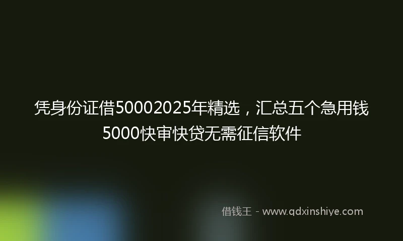 凭身份证借50002025年精选，汇总五个急用钱5000快审快贷无需征信软件