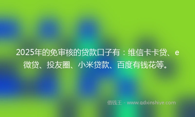 2025年的免审核的贷款口子有:维信卡卡贷、e微贷、投友圈、小米贷款、百度有钱花等。