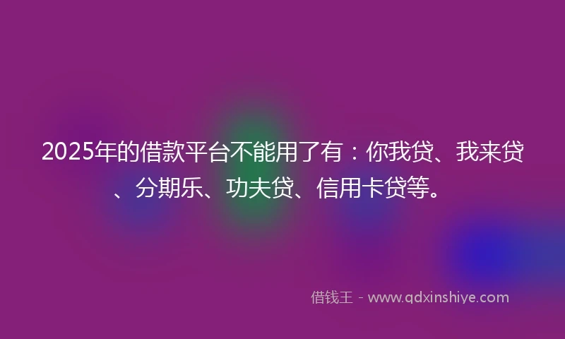 2025年的借款平台不能用了有：你我贷、我来贷、分期乐、功夫贷、信用卡贷等。