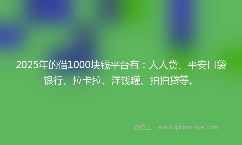 2025年的借1000块钱平台有：人人贷、平安口袋银行、拉卡拉、洋钱罐、拍拍贷等。