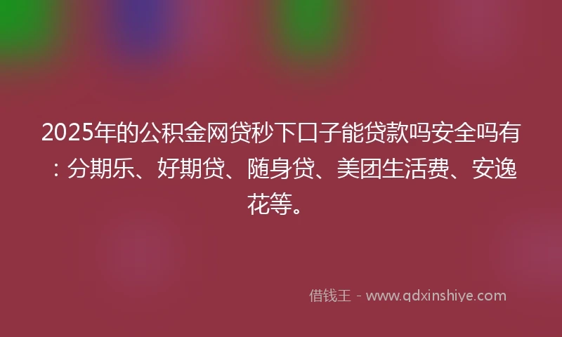 2025年的公积金网贷秒下口子能贷款吗安全吗有：分期乐、好期贷、随身贷、美团生活费、安逸花等。