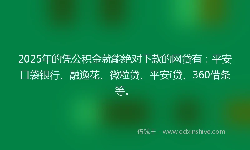 2025年的凭公积金就能绝对下款的网贷有：平安口袋银行、融逸花、微粒贷、平安i贷、360借条等。