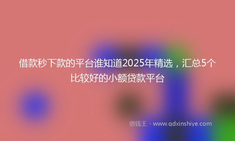 借款秒下款的平台谁知道2025年精选，汇总5个比较好的小额贷款平台