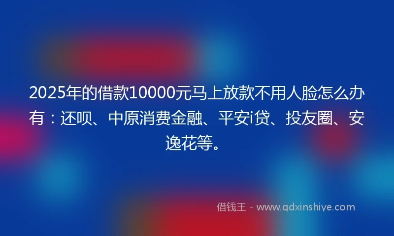 2025年的借款10000元马上放款不用人脸怎么办有：还呗、中原消费金融、平安i贷、投友圈、安逸花等。