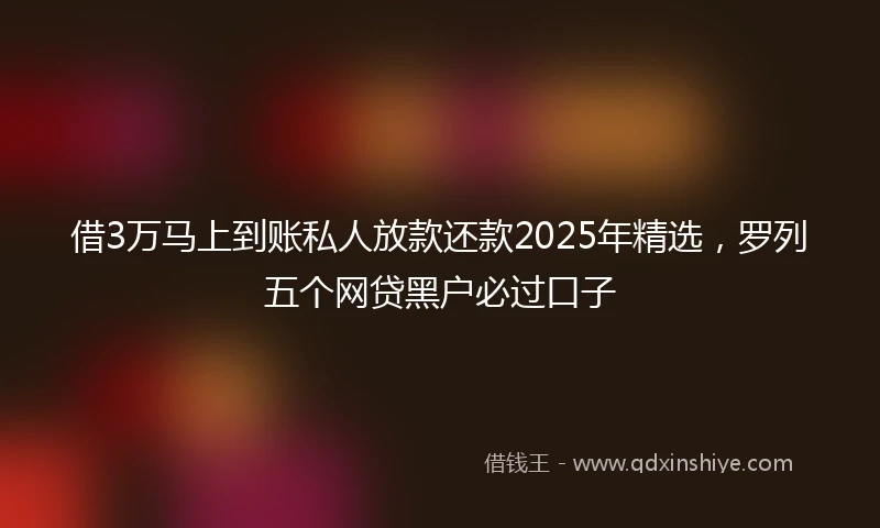 借3万马上到账私人放款还款2025年精选，罗列五个网贷黑户必过口子