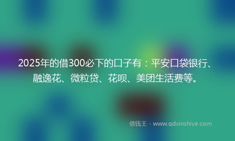 2025年的借300必下的口子有：平安口袋银行、融逸花、微粒贷、花呗、美团生活费等。