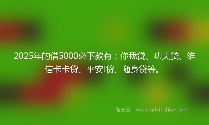 2025年的借5000必下款有：你我贷、功夫贷、维信卡卡贷、平安i贷、随身贷等。