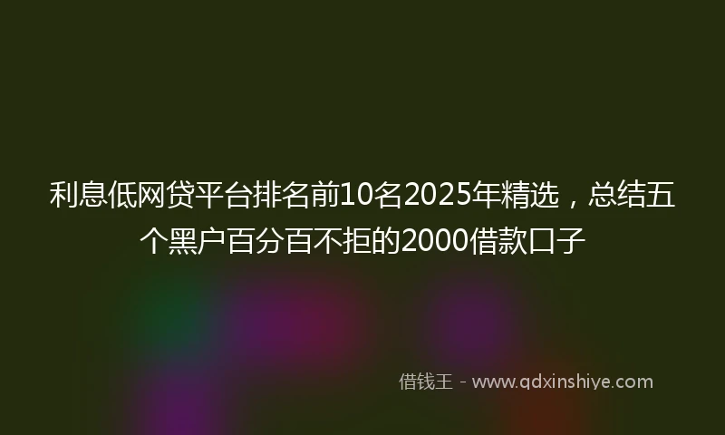 利息低网贷平台排名前10名2025年精选，总结五个黑户百分百不拒的2000借款口子