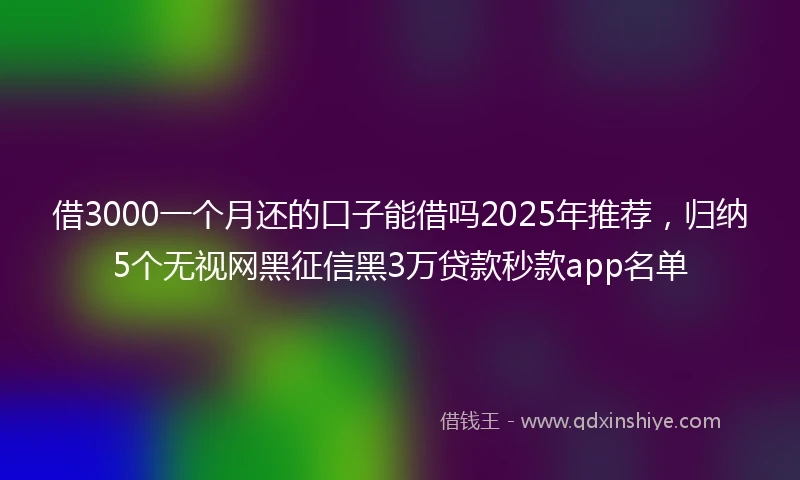 借3000一个月还的口子能借吗2025年推荐，归纳5个无视网黑征信黑3万贷款秒款app名单