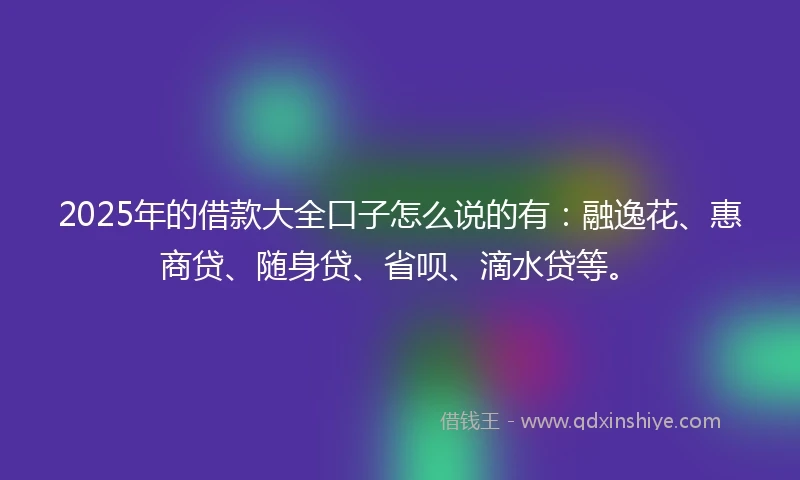 2025年的借款大全口子怎么说的有:融逸花、惠商贷、随身贷、省呗、滴水贷等。