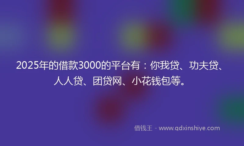 2025年的借款3000的平台有：你我贷、功夫贷、人人贷、团贷网、小花钱包等。