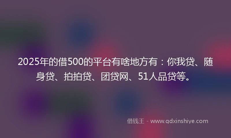 2025年的借500的平台有啥地方有：你我贷、随身贷、拍拍贷、团贷网、51人品贷等。