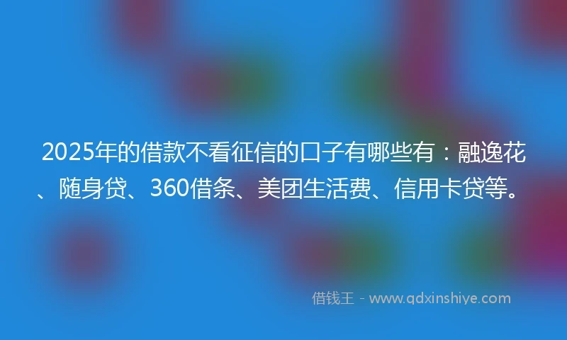 2025年的借款不看征信的口子有哪些有：融逸花、随身贷、360借条、美团生活费、信用卡贷等。