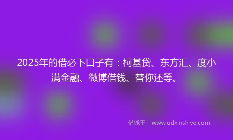 2025年的借必下口子有：柯基贷、东方汇、度小满金融、微博借钱、替你还等。