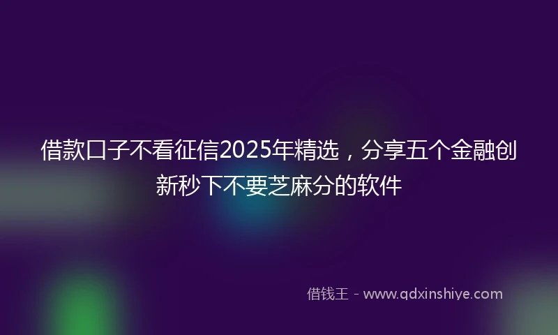借款口子不看征信2025年精选，分享五个金融创新秒下不要芝麻分的软件