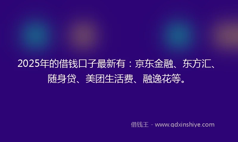 2025年的借钱口子最新有：京东金融、东方汇、随身贷、美团生活费、融逸花等。