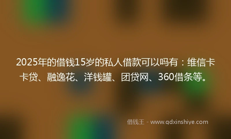 2025年的借钱15岁的私人借款可以吗有：维信卡卡贷、融逸花、洋钱罐、团贷网、360借条等。
