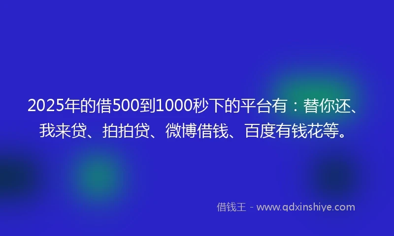 2025年的借500到1000秒下的平台有：替你还、我来贷、拍拍贷、微博借钱、百度有钱花等。
