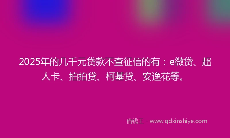 2025年的几千元贷款不查征信的有：e微贷、超人卡、拍拍贷、柯基贷、安逸花等。