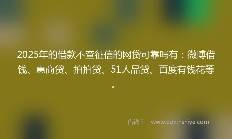 2025年的借款不查征信的网贷可靠吗有：微博借钱、惠商贷、拍拍贷、51人品贷、百度有钱花等。