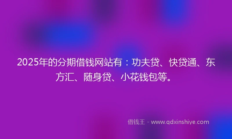 2025年的分期借钱网站有：功夫贷、快贷通、东方汇、随身贷、小花钱包等。